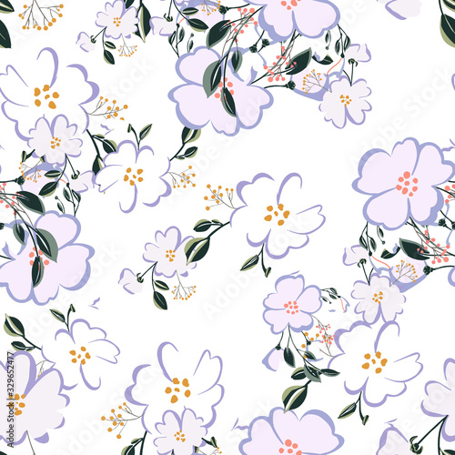 Seamless pattern with colorful hand drawn flowers. Original textile, wrapping paper, wall art surface design. Vector illustration. Floral simple minimalistic graphic design © WI-tuss