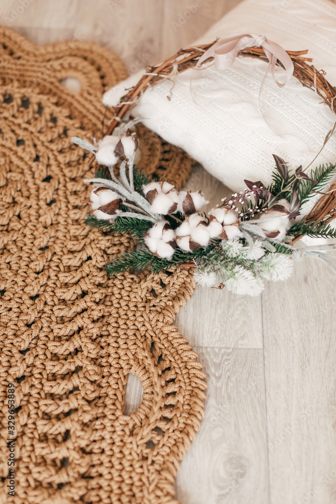 Fototapeta premium Stock Photo - Hand knotted carpet with Christmas decorations