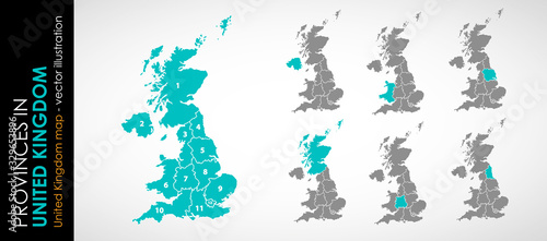 Color vector map of United Kingdom with administrative divisions 