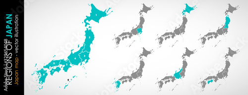 Fototapeta Color vector map of Japan with administrative divisions