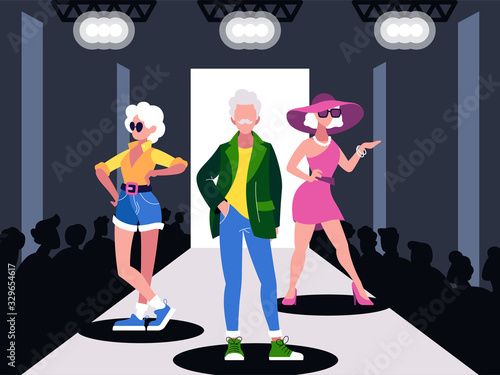 Vector illustration of stylish and fashionable elderly people
