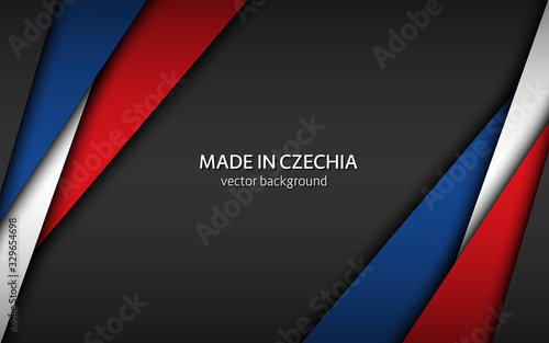 Made in Czechia, Made in Czech Republic, modern vector background with Czech colors, overlayed sheets of paper in the colors of the Czech tricolor, abstract widescreen background