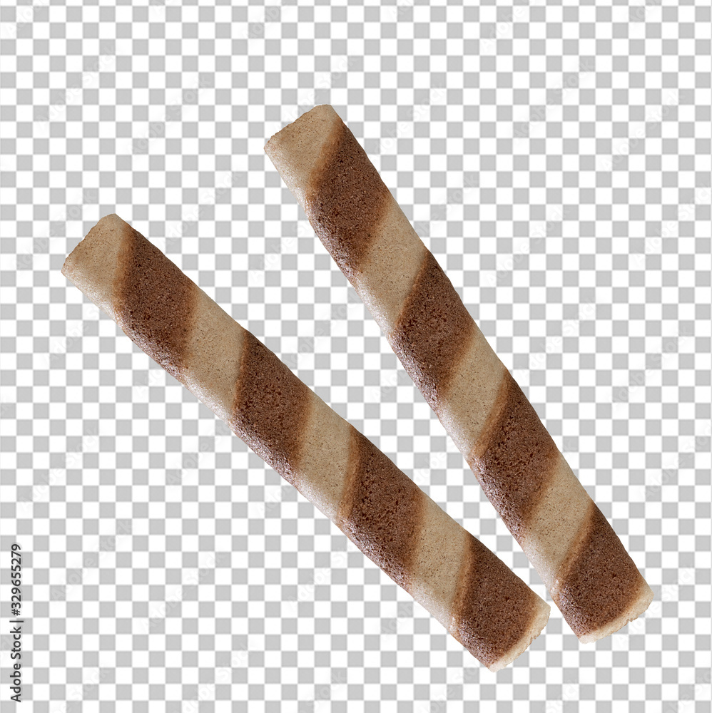 Chocolate wafer sticks or rolls on isolated background including clipping path Chocolate wafer sticks or rolls on isolated background including clipping path