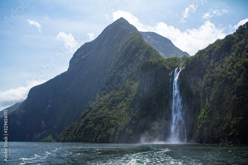 Stirling Falls in Milford Sound, part of Fiordland National Park, New Zealand