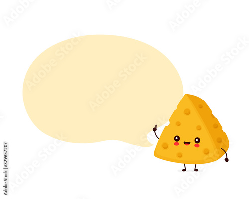 Cute happy smiling cheese with speech bubble