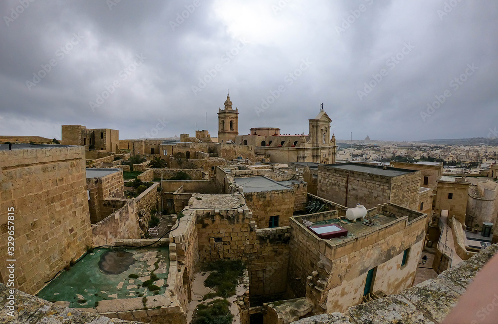 Victoria Citadel on the island of Gozo, Malta. Old stone fortress on a european island.