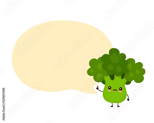 Cute happy smiling broccoli with speech bubble