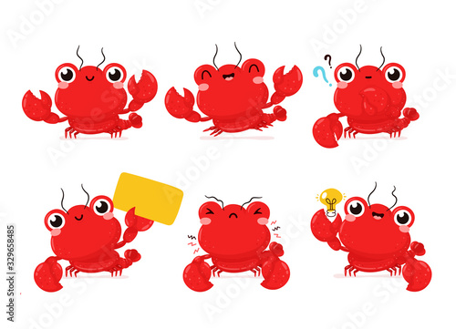 Cute happy smiling lobster set collection