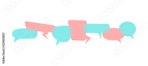 Vector illustration of speech bubbles colored in overlay style. Concept: different people can express their point of view