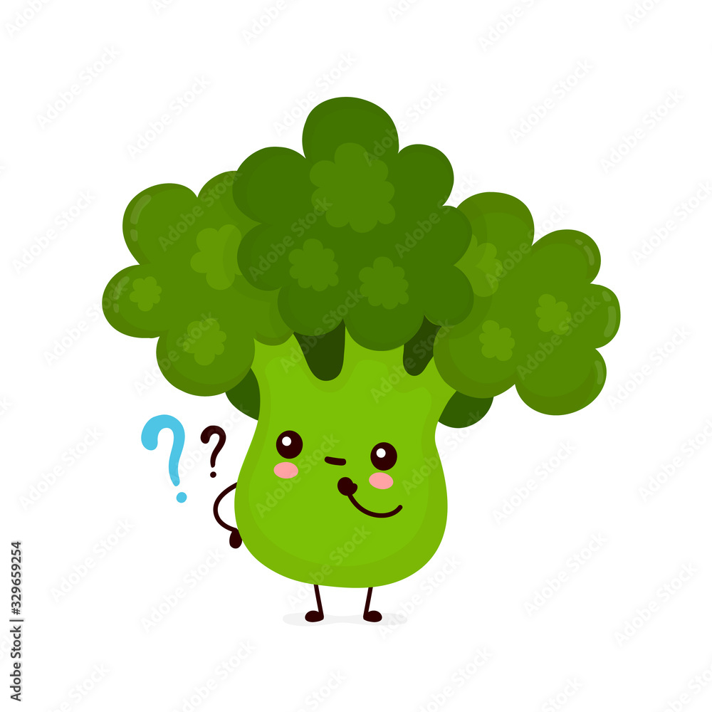 Fototapeta premium Cute happy smiling broccoli with question marks