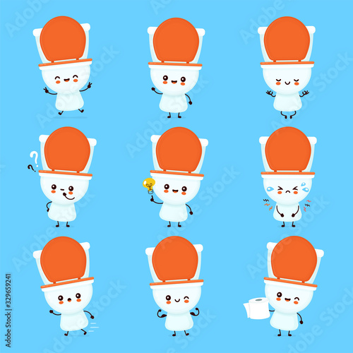 Cute happy smiling toilet bowl set collection