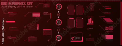 RED Futuristic Vector HUD Interface Screen Design. Digital callouts titles. HUD UI GUI futuristic user interface screen elements set. High tech screen for video game. Sci-fi concept design.