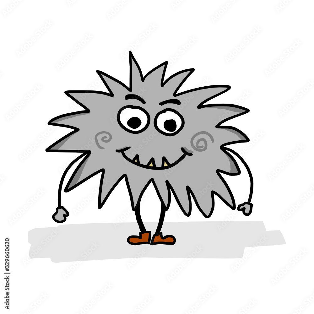 Crazy grey monster character mascot. Hand drawn illustration. Great design for tee print.