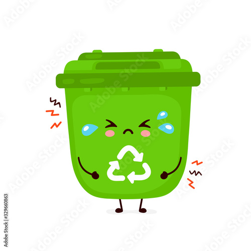 Cute sad cry trash bin. Vector flat