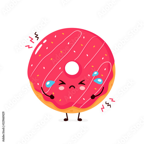 Cute sad cry donut. Vector flat