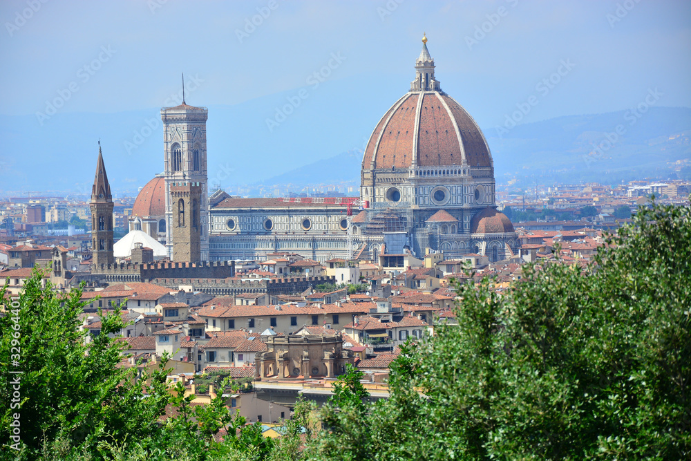 Panoramic view over Florence and Basilica di Santa Maria del Fiore from Piazzale Michelangelo