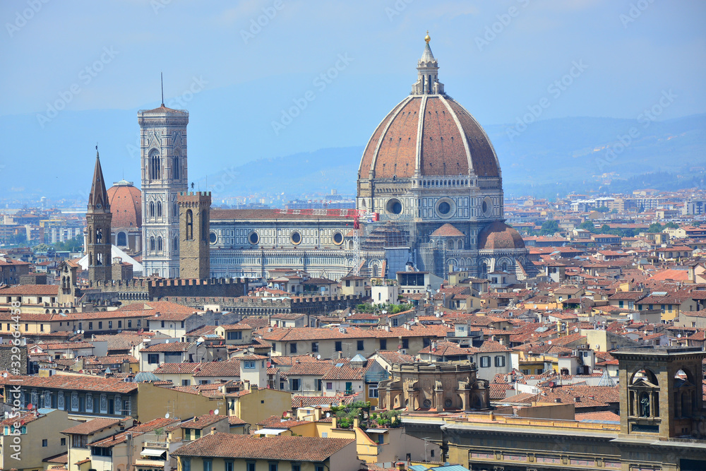 Panoramic view over Florence and Basilica di Santa Maria del Fiore from viewpoint Piazzale Michelangelo
