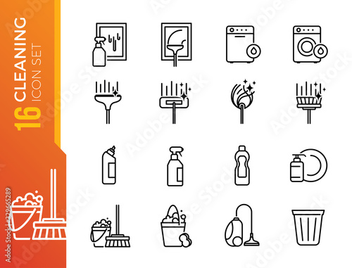 Cleaning and Housework line icon  - outline web icon set, vector, thin line icons collection