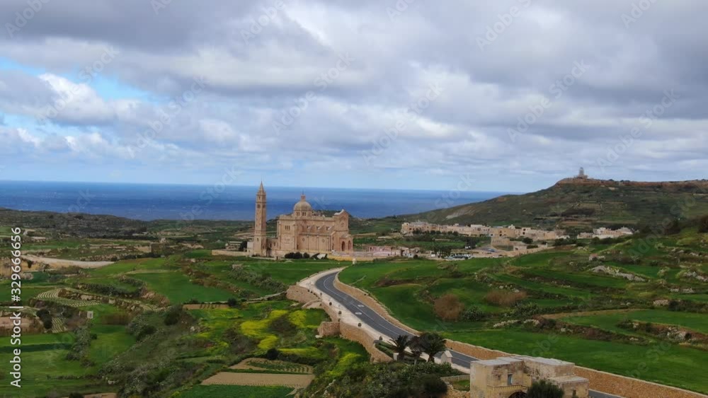 Aerial view over Basilica Ta Pinu in Gozo - a national shrine - aerial photography Aerial view over Basilica Ta Pinu in Gozo - a national shrine - aerial photography