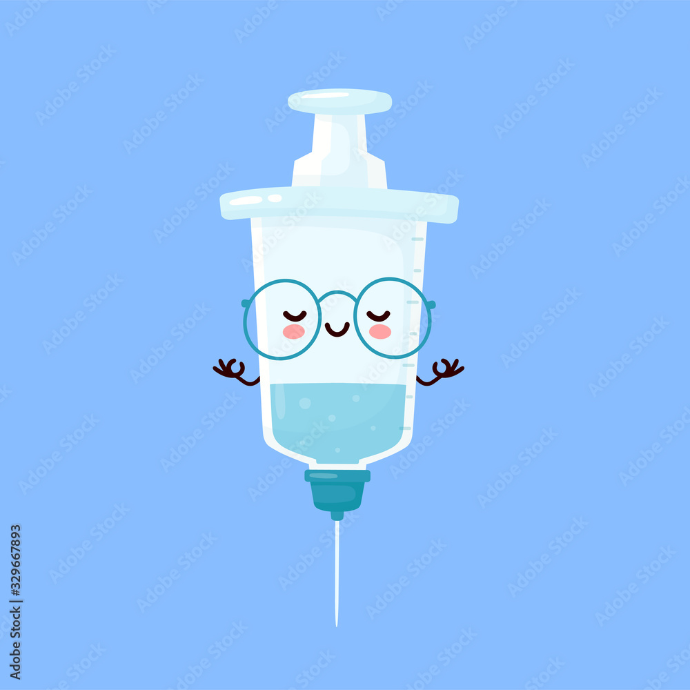 Cute happy smiling syringe meditate Cute happy smiling syringe meditate
