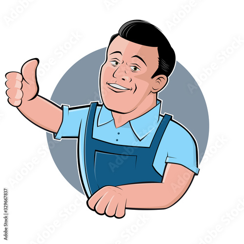 funny cartoon logo illustration of a handsome craftsman