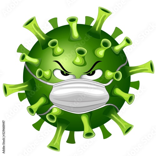  Vinilo para Puerta Personaje de dibujos animados del virus malvado Coronavirus con mascarilla contra Covid