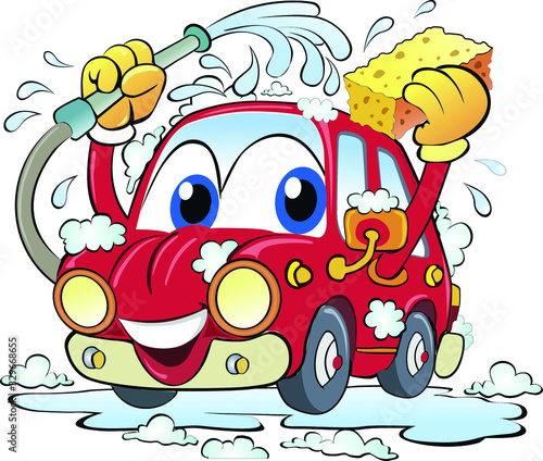 ilustración vectorial de coche lavándose