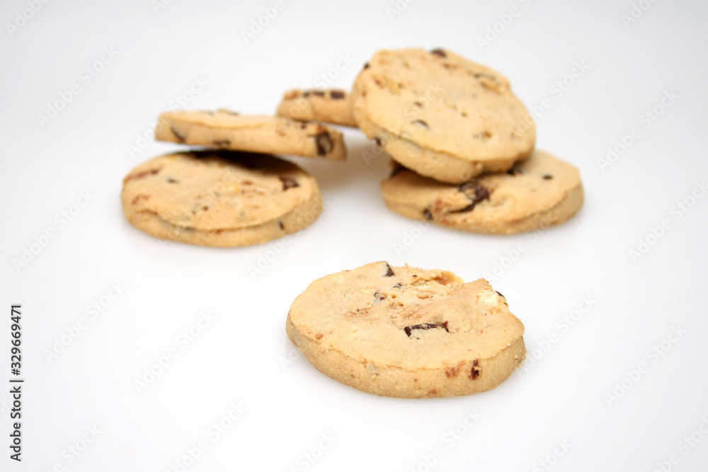 A studio photograph of chocolate chip cookies A studio photograph of chocolate chip cookies