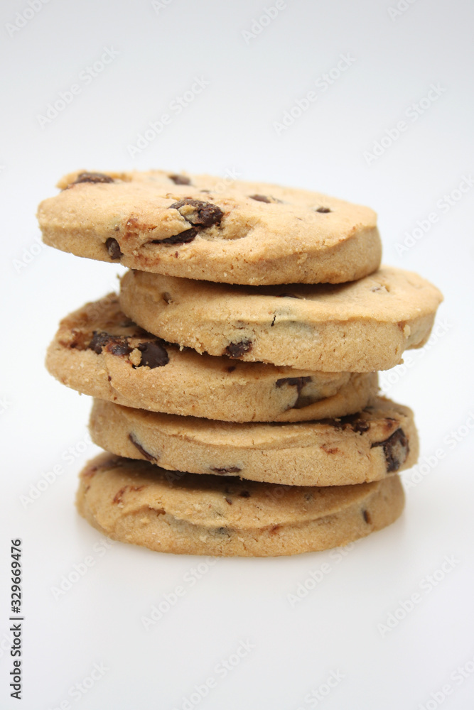 A studio photograph of chocolate chip cookies A studio photograph of chocolate chip cookies