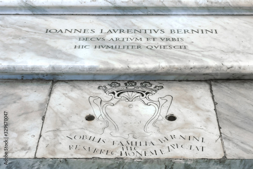 Tombstone of Italian sculptor and architect Gian Lorenzo Bernini at Basilica Papale di Santa Maria Maggiore, Rome