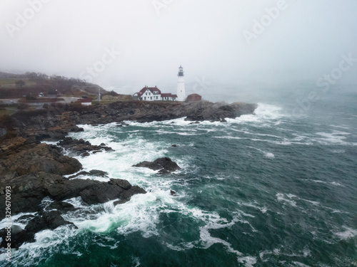 Fog Covered Lighthouse Coast of Maine