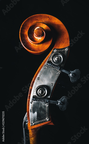 Rockabilly upright bass with tuners closeup