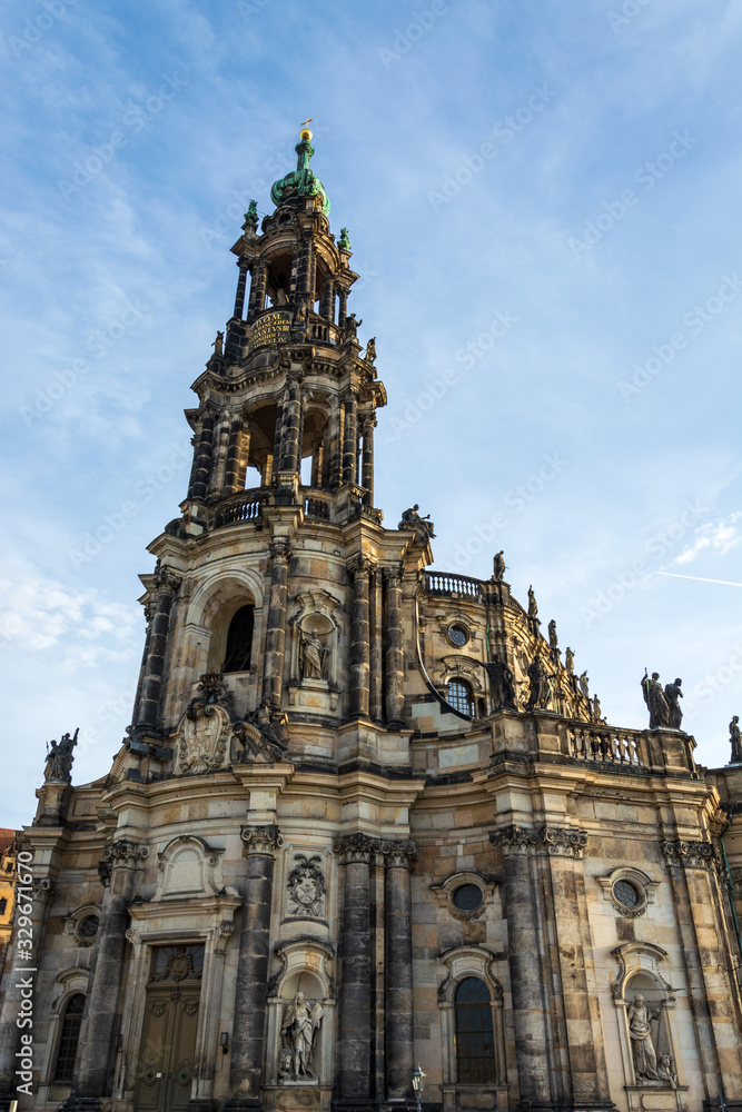 The tower Hausmannsturm near the river Elbe in Dresden