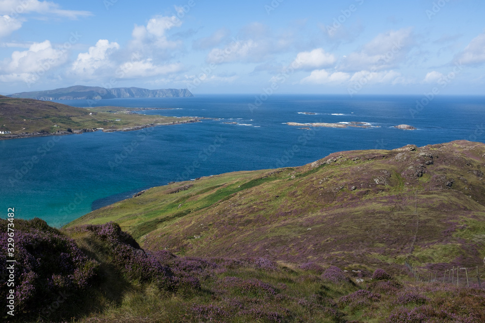 View over the coastline on a sunny day in County Donegal, Ireland