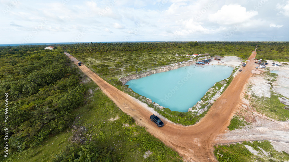 Fototapeta premium Aerial Image of Buraco Azul Castelhano, Acaraú, Ceara 18 km from Jericoacoara
