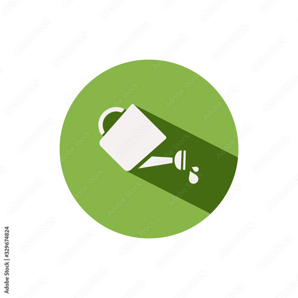 Fototapeta premium Watering can. Icon on a green circle. Gardening vector illustration