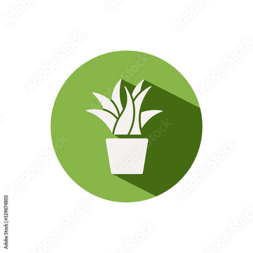 Plant. Icon on a green circle. Nature vector illustration