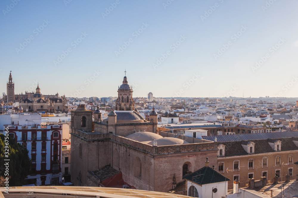Metropol Parasol. (Setas de Sevilla) best view of the city of Seville, Andalusia, Spain. Picture taken 23 march 2020.