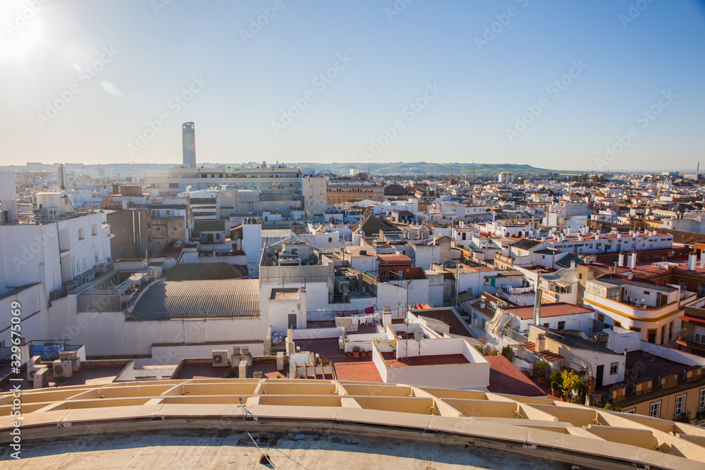 Obraz premium Metropol Parasol. (Setas de Sevilla) best view of the city of Seville, Andalusia, Spain. Picture taken 23 march 2020.