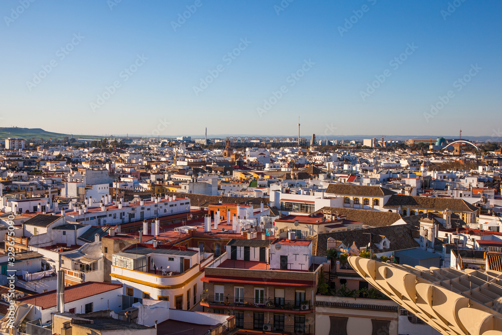 Metropol Parasol. (Setas de Sevilla) best view of the city of Seville, Andalusia, Spain. Picture taken 23 march 2020.