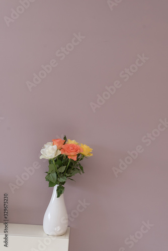 flowers against wall plain colour with negative space for words