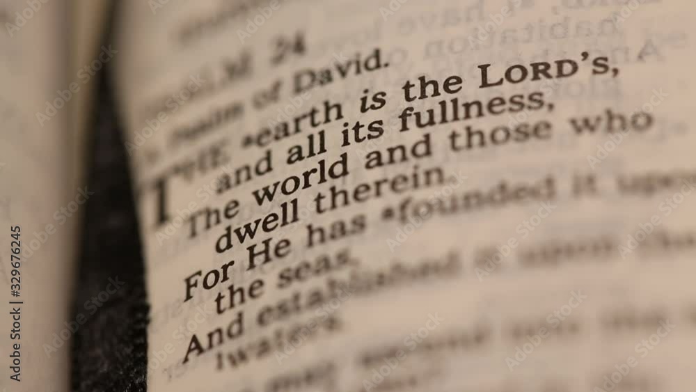 Extreme Close Up Of Bible Verse Psalm 24 With Shallow Focus Extreme Close Up Of Bible Verse Psalm 24 With Shallow Focus