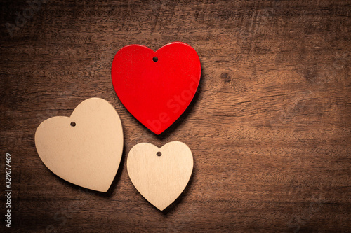Hearts on wooden floor