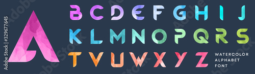 Simple bold watercolor textured font. Colorful letters set. Business logo design template bundle. photo