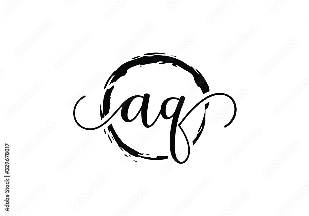 A and Q Initial handwriting logo design with brush circle. handwritten logo for fashion, team, wedding, luxury logo.