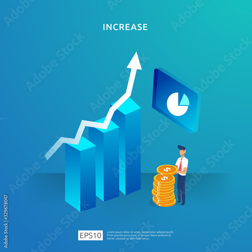 growth up arrow illustration concept. business profit grow or income salary rate increase with people character. sale margin revenue with dollar symbol. Finance performance of return on investment ROI
