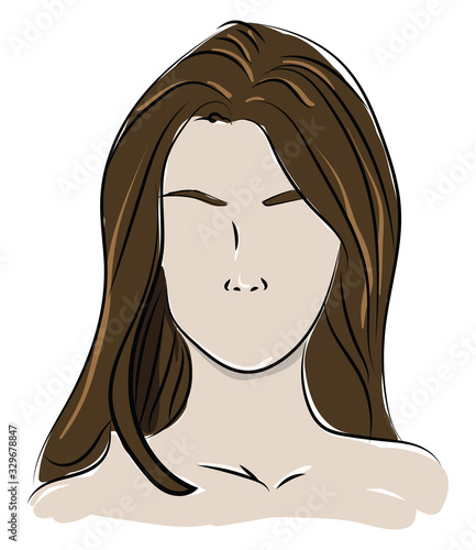 Girl with long hair, illustration, vector on white background.