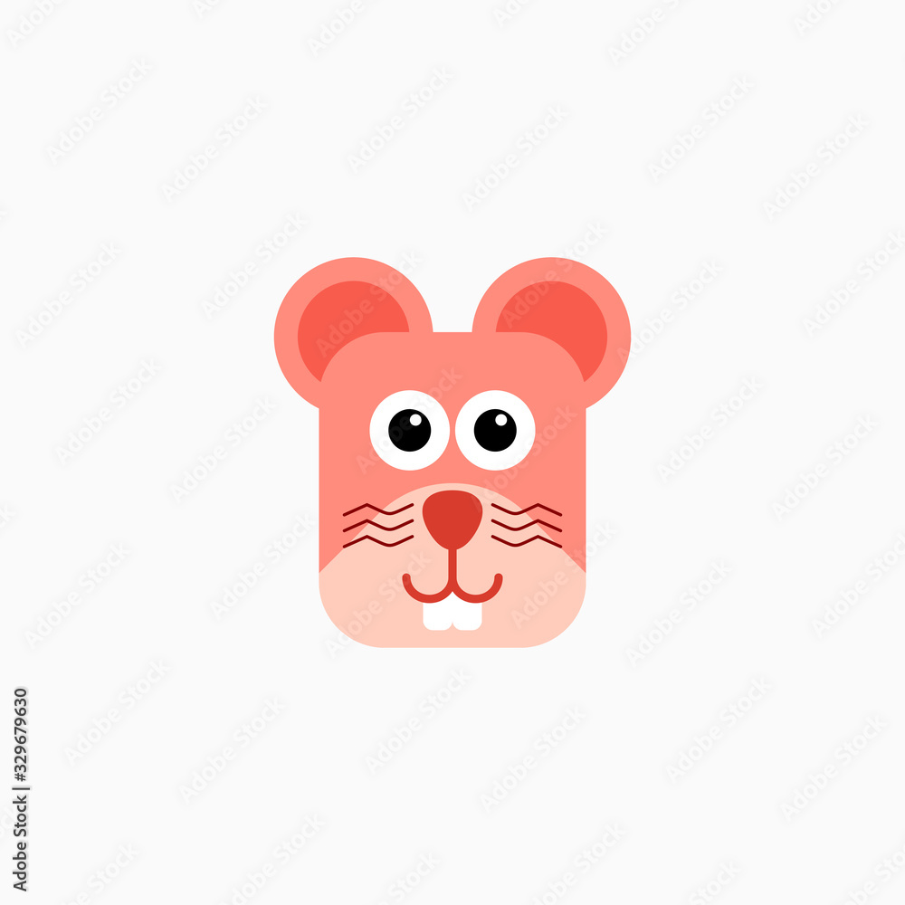 Vector Flat Rat's face isolated. Cartoon style illustration. Mouse, Animal's head logo. Object for web, poster, banner, print design. Advertisement decoration element Vector Flat Rat's face isolated. Cartoon style illustration. Mouse, Animal's head logo. Object for web, poster, banner, print design. Advertisement decoration element