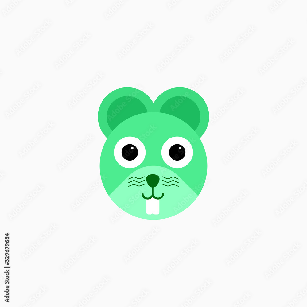 Vector Flat Rat's face isolated. Cartoon style illustration. Mouse, Animal's head logo. Object for web, poster, banner, print design. Advertisement decoration element