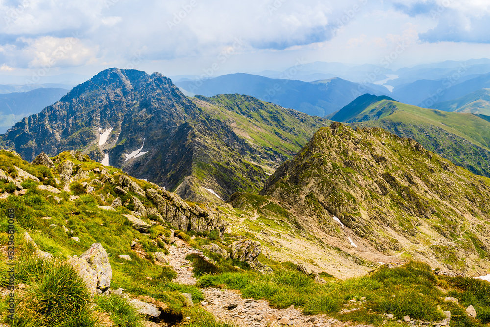 View form the summit of Negoiu Peak in Fagaras Carpathian Mountains, Romania